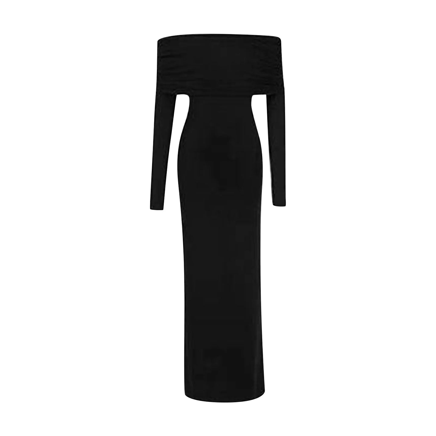 Elegant Long Sleeve Knitted Off Shoulder Maxi Bodycon Sweater Dress