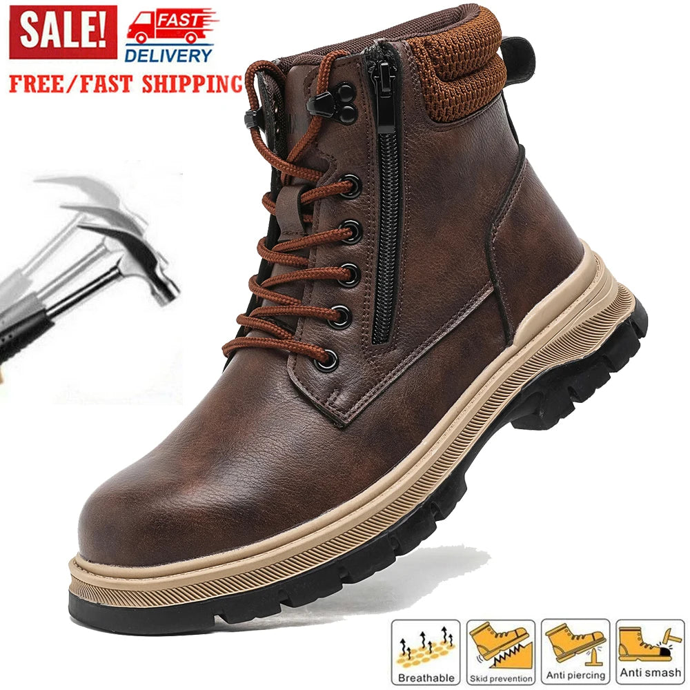 Men's Light Weight Steel Toe Leather Boots