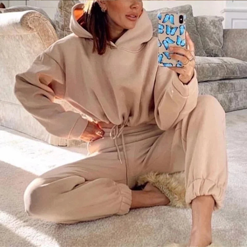 Soft Women's Two Piece Comfortable Drawstring Versatile Daily Casual Set