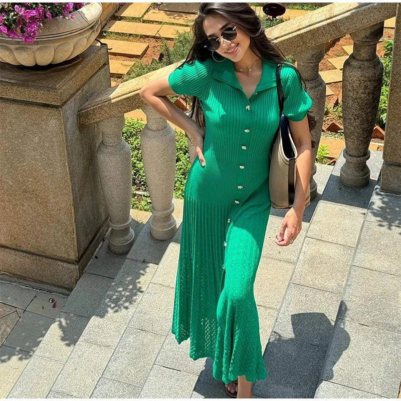 Women's Elegant Knitted Short Sleeve Dress