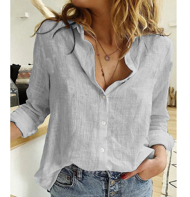 Women Casual Long Sleeve Cotton Linen Loose Shirt