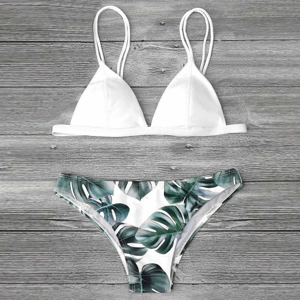 Women's Leaves Print Bikinis Set