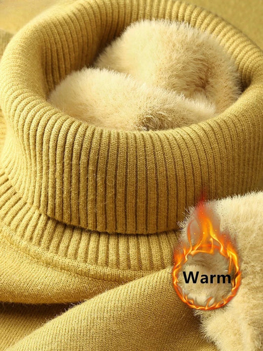 Women's Fleece-lined Turtleneck Slim Knit Pullover Sweater