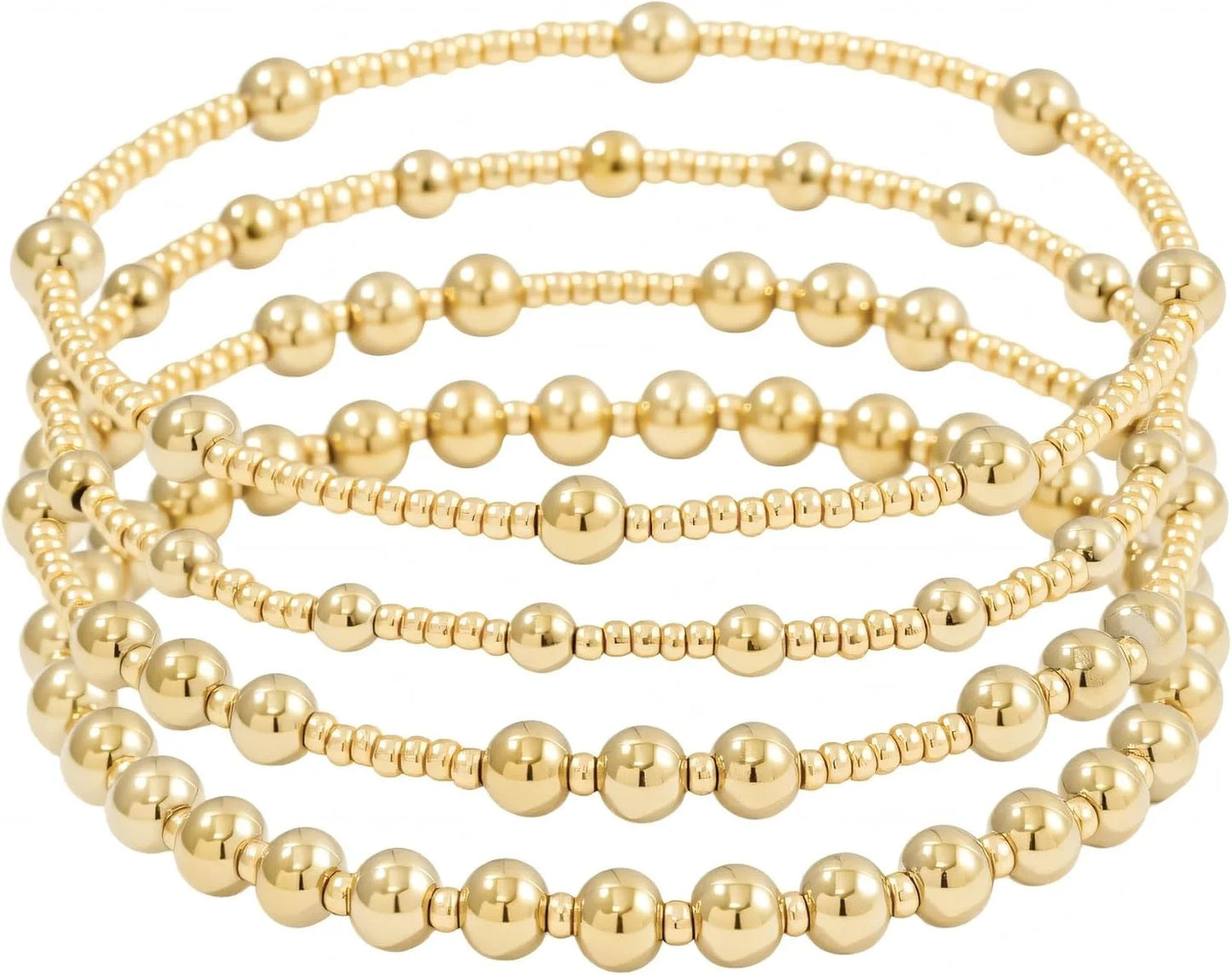 Dainty Gold Pearl Crystal Beaded Bracelets Set for Women