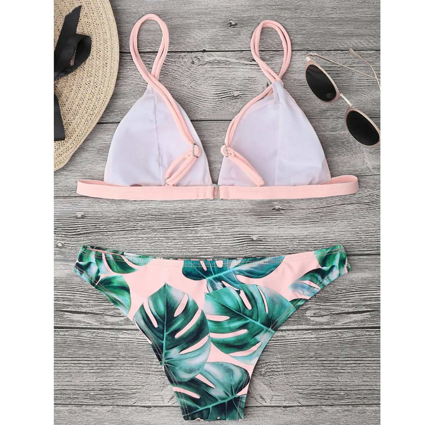 Women's Leaves Print Bikinis Set