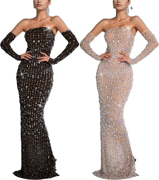 Women's Drilling Mesh Rhinestone Dress