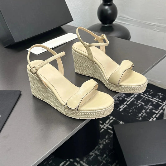Women Genuine Leather Sandals High Heels Wedges