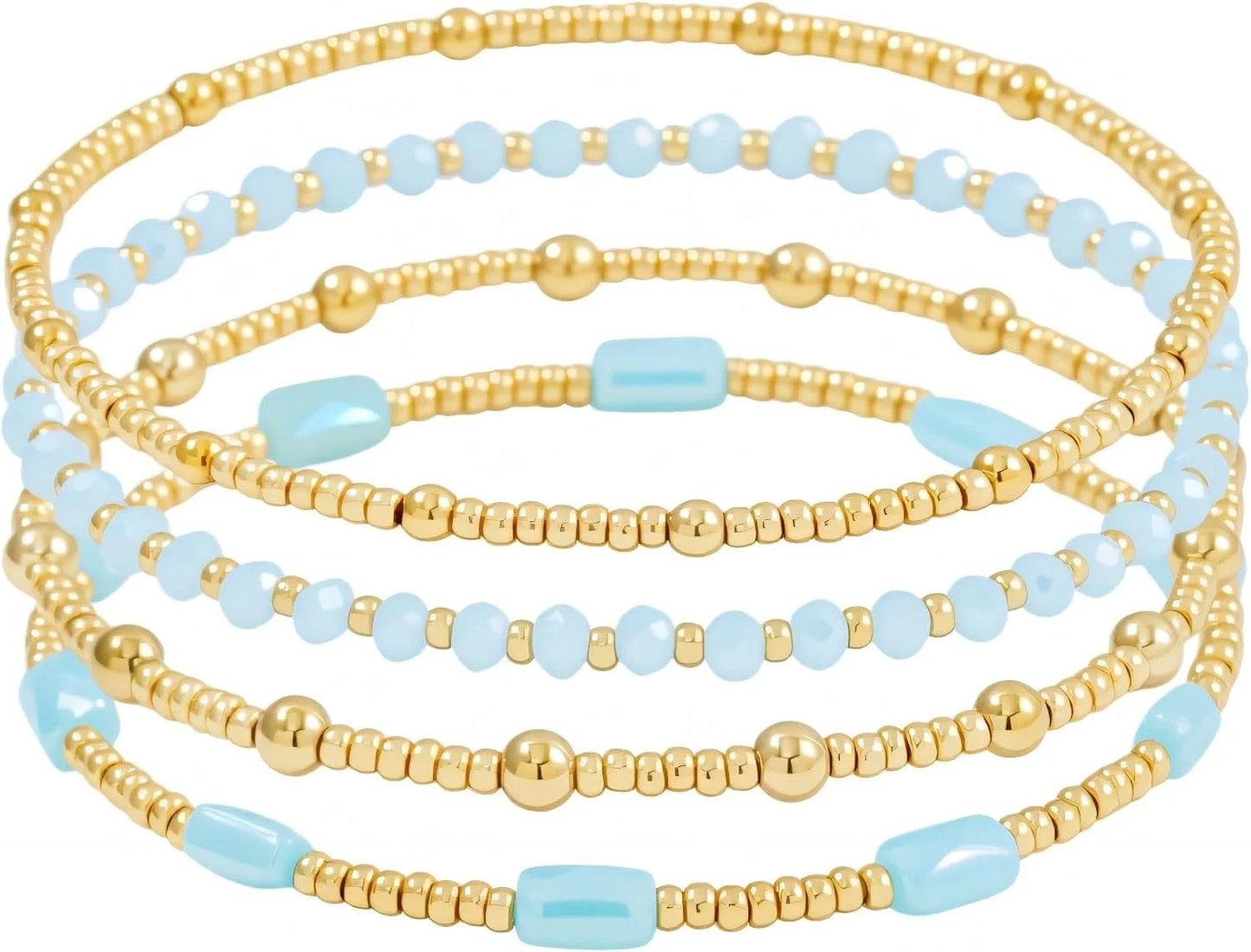 Dainty Gold Pearl Crystal Beaded Bracelets Set for Women