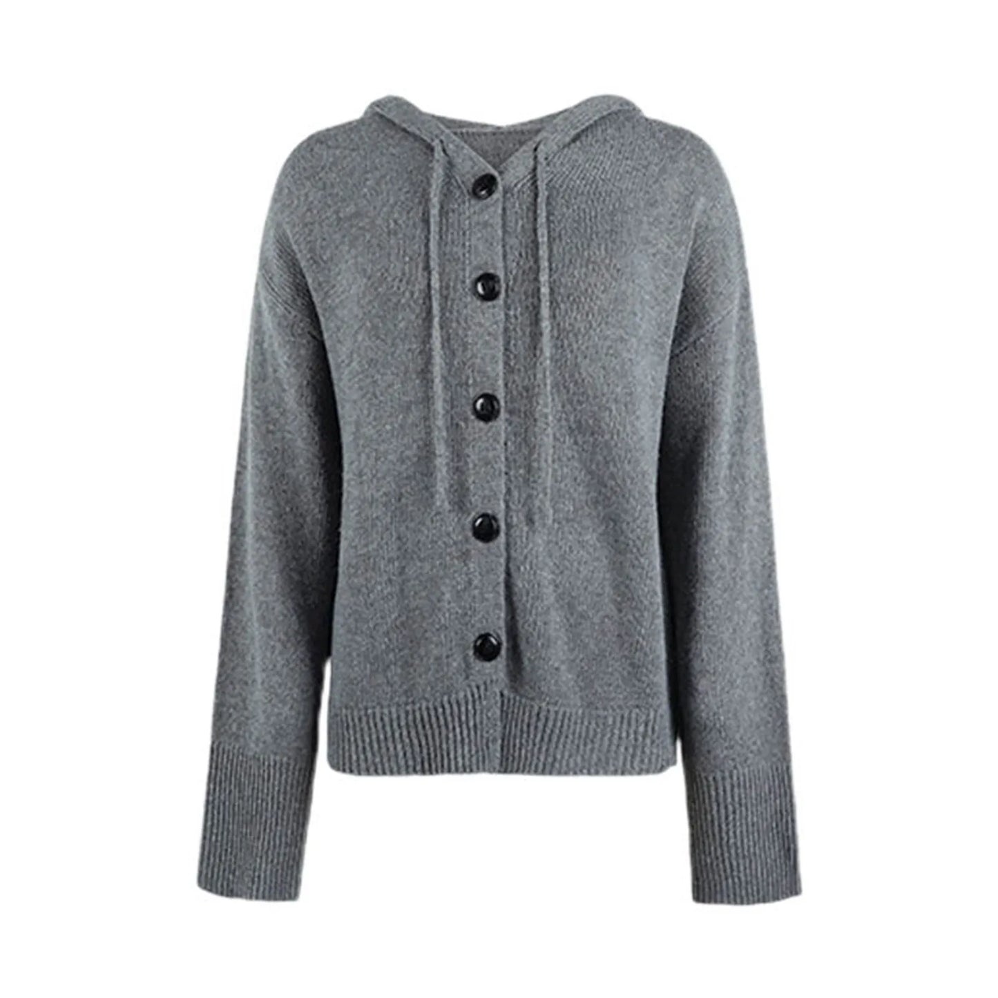 Women's Loose Fit Knitted Button Hooded Sweater