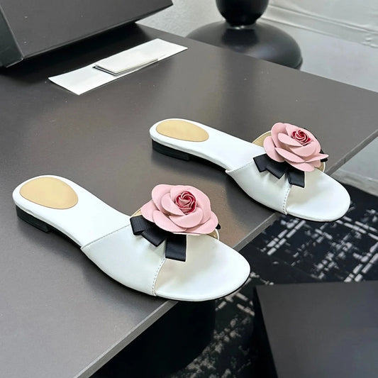 Genuine Leather Open-Toe Flat Heel Woman Slippers