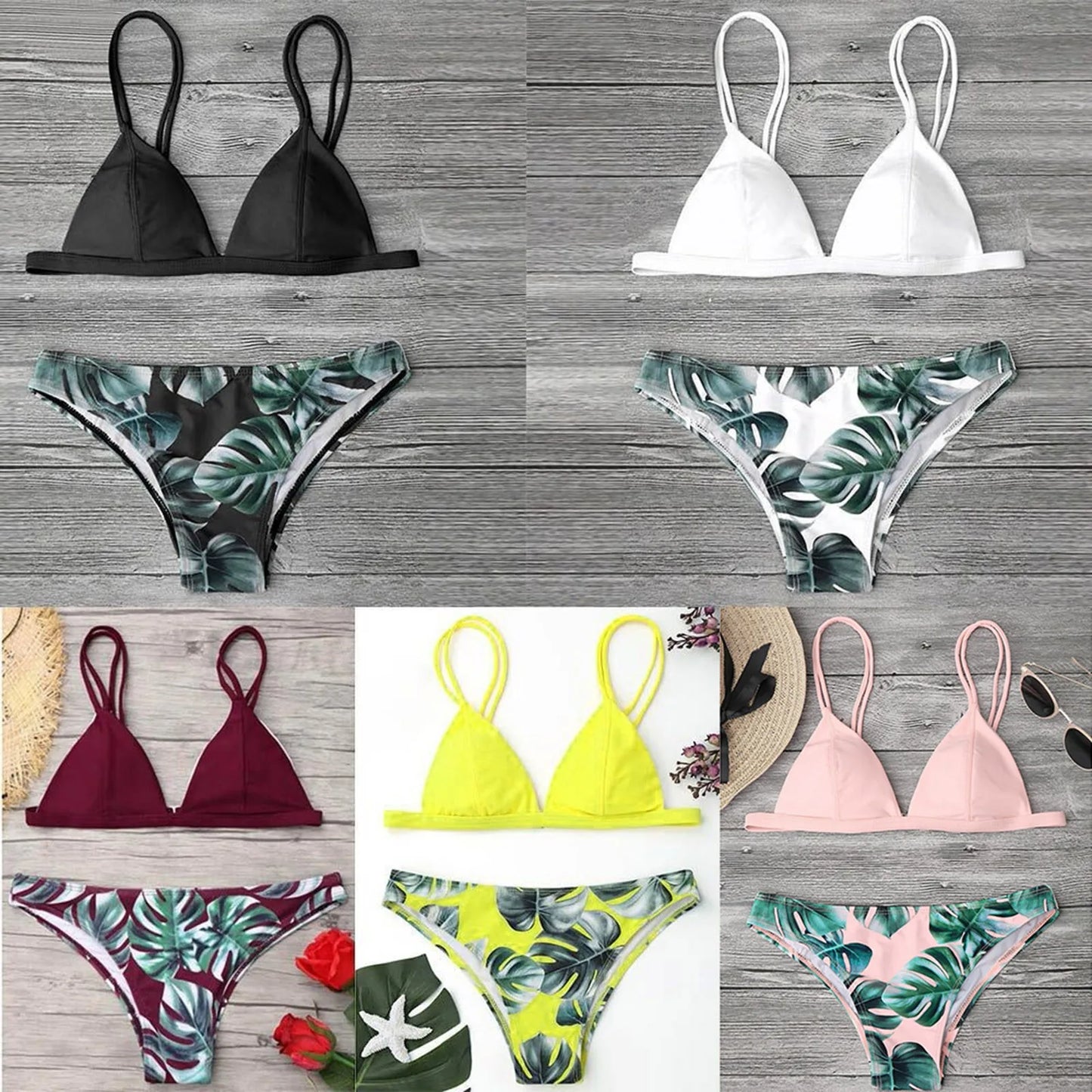 Women's Leaves Print Bikinis Set