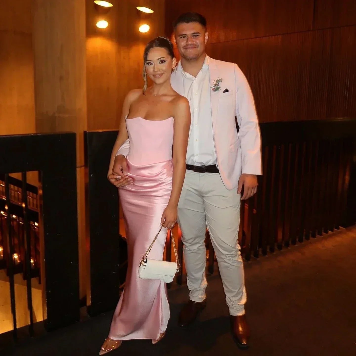 Women's Strapless Satin Long Corset Pink Evening Dresses