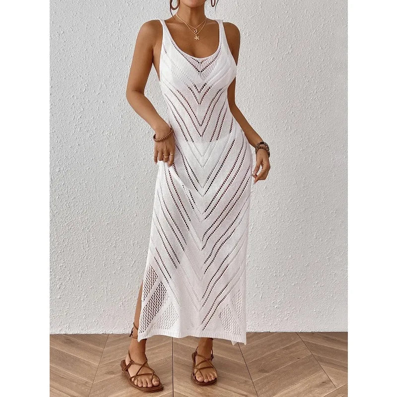 Women's Hollow V-neck Knitted Cover-up Dress
