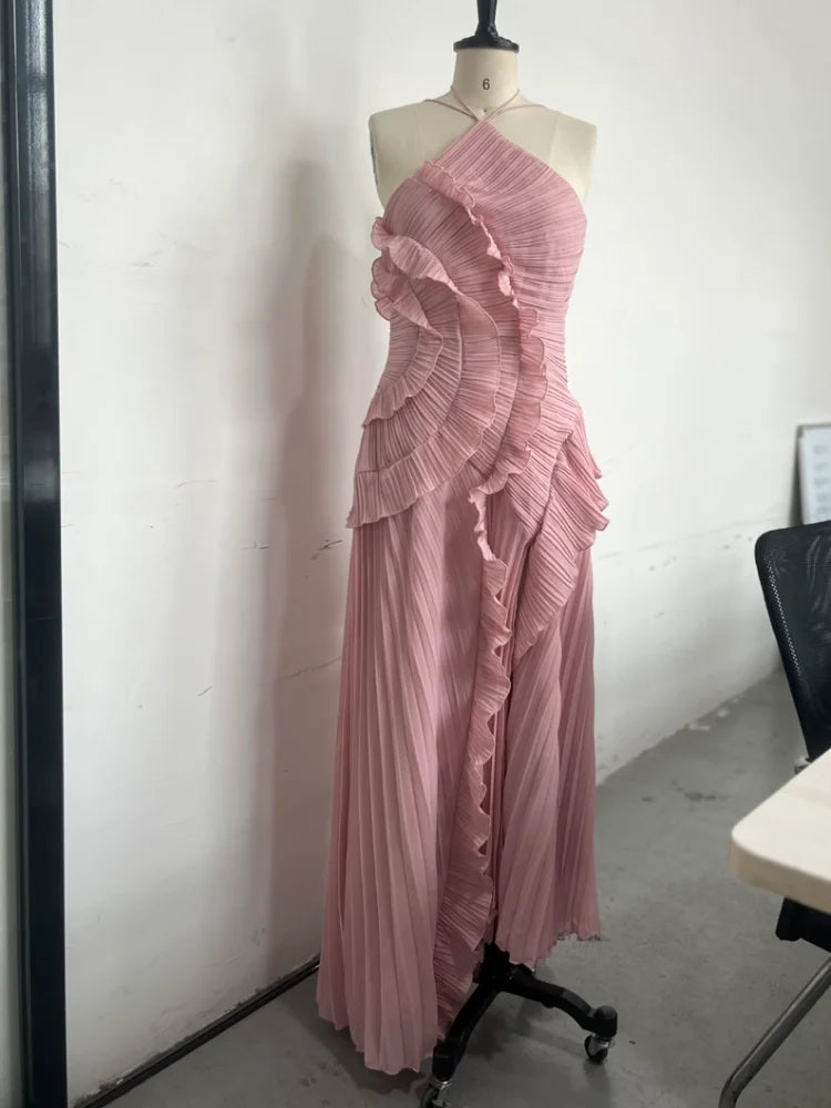 Women's Chic Irregular Chiffon Halter Neck Maxi Dress