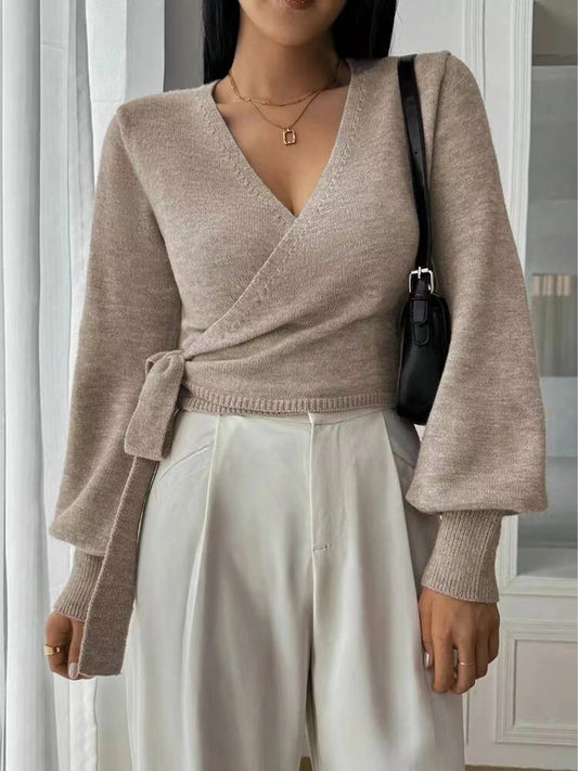 Women's V-neck Lace up Cardigan Knitted Sweater