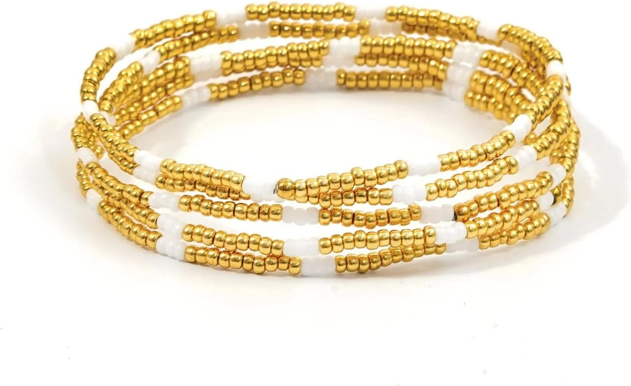 Dainty Gold Pearl Crystal Beaded Bracelets Set for Women