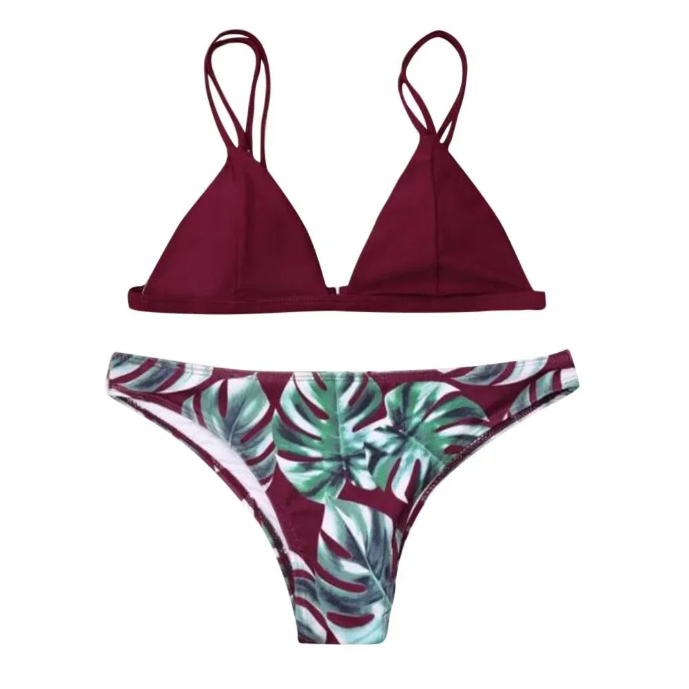 Women's Leaves Print Bikinis Set
